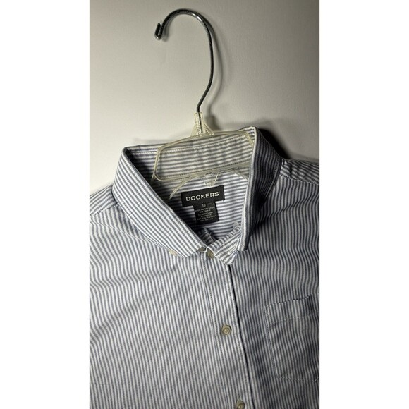 Dockers Dress Shirt Men Size 18 Gray Blue Long Sleeve Striped Cotton Blend - Picture 3 of 4